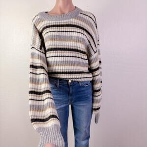 Grandpa Striped Chunky Knit Crewneck Pullover Sweater Gray Casual Fall sz XL NWT
